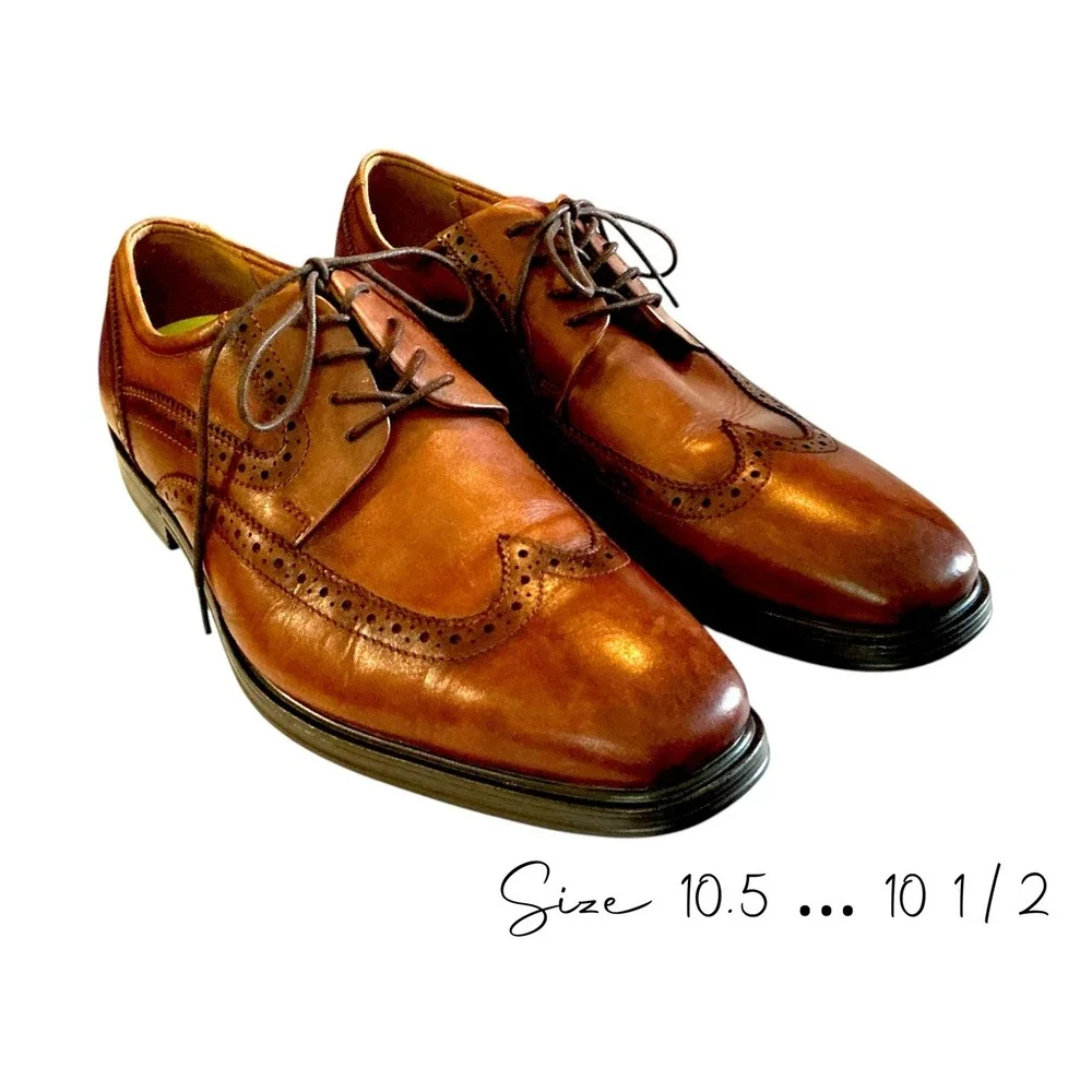 Florsheim Comfortech Memory Foam Mens Size 10.5 Cognac Leather Wingtip Shoes